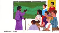 "She Became a Teacher" original illustration from What Do You Do with a Voice Like That? The Story of Extraordinary Congresswoman Barbara Jordan written by Chris Barton, illustrated by Ekua Holmes | R. MICHELSON GALLERIES