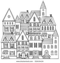 Black and white sketch panorama of the city. Doodle. Sketch of city architecture. Vector illustration drawn by hand.