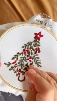 Difficulty: Easy     Supplies needed:   • Fabric  • Embroidery Floss  • A 5” embroidery hoop  • A size 5 needle   • Holiday Spirit   • One Mistletree PDF Pattern