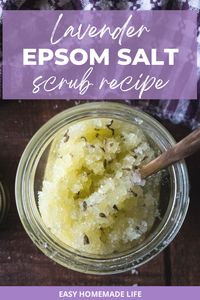 Do you have dry, rough skin? This Epsom salt scrub recipe is exactly what the doctor ordered! Combine the floral scents of lavender and the citrusy notes of lemons into a simple and quick scrub. It’s guaranteed to make your skin soft even if the winter weather has dried it out. Make this for yourself, or make a batch to give as gifts to a special woman in your life. You only need 5 ingredients and five minutes!