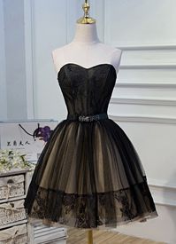 Women Black Short Prom Dress Formal Cocktail Dresses for Evening Party     Condition: Brand New   Color: Black   Material: Lace, Tulle   Sleeve Length: sleeveless   Collar: Strapless   Length : Above Knee, Mini   Includes: Dress   Occasion : Tulle Homecoming Dresess,Short Prom Formal Dresses for Women,Cocktail Dress for Teens,Short Bridesmaid Dresses,short wedding dress,Dama Dresses for Quinceanera,School Dance Dresses for girls 12-14,Graduation Dresses,8th Grade prom dresses,club night out dres