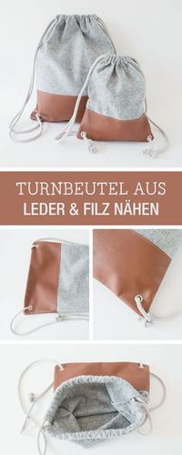 DIY-Anleitung: lässigen Beutel als Alltagsaccessoire, modernen Turnbeutel aus Leder und Filz nähen / DIY tutorial: casual tote bag as every day accessory, modern gym bag made of leather and felt via DaWanda.com