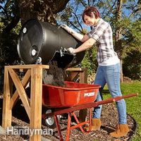 Drop, Roll and Dump - DIY Compost Tumbler: It's large and loaded with features—but you can build it for the cost of a bargain model Read more: http://www.familyhandyman.com/garden/diy-compost-tumbler/view-all