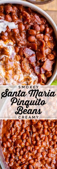 Santa Maria Pinquito Beans from The Food Charlatan. These Santa Maria style Pinquito Beans are the perfect summer barbecue side dish! Originally created in Santa Maria, California to be served alongside Grilled Tri Tip, these beans are smokey and sweet with the perfect blend of spices. Eat them with tri tip or serve alongside whatever else you're barbecuing this summer! #easy #recipe #bbq #barbecue #beans #bakedbeans #santamaria #tritip #sidedish #bacon #pinquito #creamy #summer #onion #...