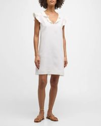 T5PGF Finley Jonathon Ruffle-Trim Linen Mini Shift Dress