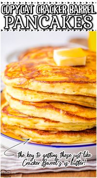 Copycat Cracker Barrel Pancakes that taste just like the real thing! Buttermilk pancake mix cooked up in a hot buttered skillet for the perfect breakfast! #pancakes #copycatrecipe #breakfastrecipe #CrackerBarrel