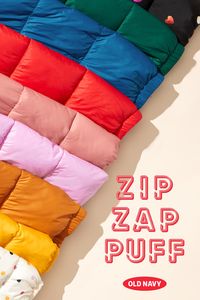 We're basically famous for our Frost-Free Puffers (in jacket *and* vest form), for good reason. They're ultra-warm, ultra-light and ultra-versatile. Choose from a rainbow of punchy colors in sizes for the entire family – including fun foil hearts for girls, on-trend corduroy for you, and punchy plaids for him. They make the perfect gift for everyone on your holiday list, and you can only get 'em at Old Navy.