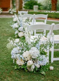 Blue and White Floral Lined Aisle at this Fall Micro Wedding at The Graylyn Estate | Destination Wedding Planning, Design, Production, Florals, & Stationery by Rebecca Rose Events | Photography by Lauren Rosenau Photography | #blueandwhiteflorals #smallwedding #fallwedding #destinationwedding