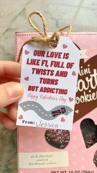 1 of 9 different cute tag and card designs from this set of printable Formula 1 Valentine’s Day cards