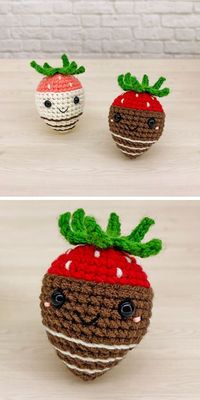 How is it possible to make strawberries more tasty? Correct! Dipping them into chocolate. Even crochet strawberries become sweeter by adding white or black chocolate. You will enjoy the creation process for sure and be satisfied by every tiny detail of this crochet amigurumi berry.