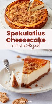 Leckerer Spekulatius-Cheesecake mit Keksboden, Streuseln und cremiger Füllung. Der einfache Kuchen ist das perfekte Dessert für Weihnachten.