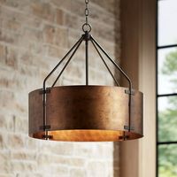 Dress up a casual entry with this stylish four-light drum pendant. A wide drum features a multi-tonal rustic bronze finish that glows in rustic or industrial decor. Clean lines make this a fabulous addition to an inviting breakfast nook or dining room. Size: 22 x 22 x 22.  Color: Brown.