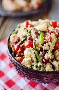 Asparagus & Feta Quinoa Salad is a fresh and healthy salad full of vegetables and dressed in a light champagne vinaigrette. It's perfect for a lunch salad or served on the side with grilled meat.