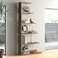 This 5-tier ladder bookshelf will be a great new addition to your living rooms with its minimal design. A thin wood shelf will allow you to store your books and other things with minimum space usage. If you are looking for a bookcase and you have a small place this should be your choice. Home office workers will enjoy this ladder bookcase with a narrow shelf. Color: Walnut/Yellow | Yellow Wood Ladder Bookcase | Corrigan Studio® Meira 57" H x 25" W Ladder Bookcase Wood in Yellow | 57 H x 25 W x 7