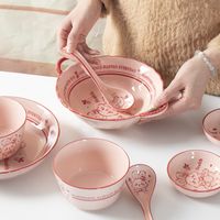 Lucky Rabbit Bowl Dish Set Cute Household Tableware Korean Ins Wind Net Red Ceramic Bowls Dishes