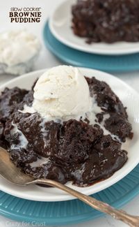 This Slow Cooker Brownie Pudding couldn't be easier to make! Brownie mix and pudding mix get cooked in the crockpot for a gooey chocolatey dessert!