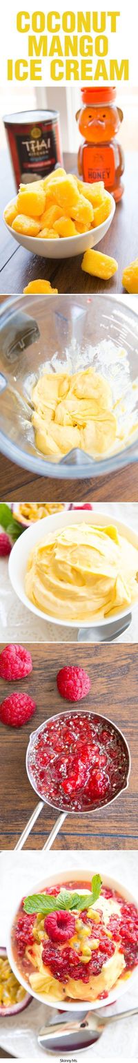 Make your own creamy, soft-serve style ice cream using just three ingredients: coconut milk, frozen fruit, and honey.