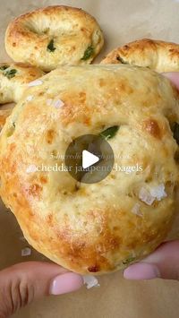 Meredith Munoz on Instagram: "5-ingredient jalapeno cheddar bagels⁣
⁣
The easiest way to add in a little extra protein while enjoying a delicious bagel! ⁣
⁣
Try it and tag me!⁣
⁣
d’EATS⁣
-1 1/2 cups all purpose flour ⁣
-1 cup @chobani greek yogurt ⁣
-1 tsp baking powder⁣
-1 seeded and diced jalapeno 
-1/2 cup cheddar cheese 
⁣
Combine all ingredients and mix until completely combined. Split into 4 equal parts and roll out into balls. Poke a hole in the center and place on a lined baking tray. ⁣
⁣
Bake on 375 for 25 minutes or until golden brown.⁣
⁣
Enjoy! ⁣
⁣
#eatseats #goodeats #bagel #desserts #dessertporn #healthydesserts #glutenfreedessert #glutenfree #dairyfreedessert #eeeeeats #nobakedessert #nobake #rd2be #dietitiansofinstagram #dietitian #dietitianapproved #f52grams #f52 #food52 #f