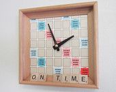 Wall Clock Recycled Scrabble Board and Rack - definatley making this!!!!!