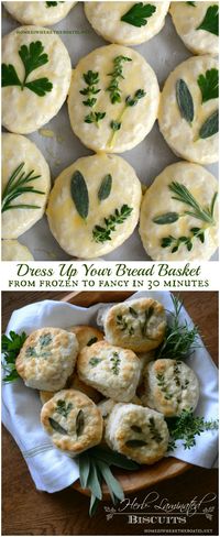 Herb-Laminated Biscuits, an easy technique to dress up your bread basket, from frozen to fancy in 30 minutes! #bisuits #herbs