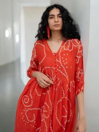 Buy Orange Bandhani Chanderi Dress with Slip | SW_1134/SS22MAY