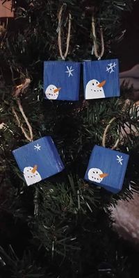 Set of Four Wood Block Snowman Ornaments | Etsy