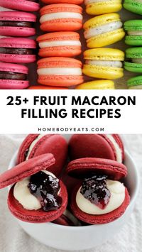 I love all of these fruit themed macaron recipes. There are so many delicious fruit macaron ideas. Everything from strawberry cream to passion fruit, banana, orange, lime, lemon, and more! I love that some of the recipes are macarons with freeze dried fruit while others use fresh or frozen fruit. All of these macarons are so creative, tasty, and easy to make honestly!