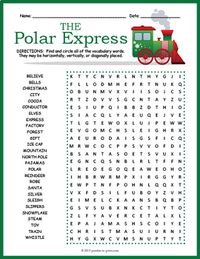 A word search puzzle worksheet featuring vocabulary from the children's book, The Polar Express. Use this as a Christmas party activity or as a treat for early finishers. Kids love puzzles and word searches are a great way to improve spelling while having fun.There are 29 vocabulary words to find ...