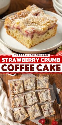 A quick and easy strawberry crumb coffee cake for Easter Sunday breakfast! This irresistable breakfast dessert is the perfect Mother's Day brunch recipe as well. Moist, packed with juicy strawberries this is one coffee cake recipe you'll be making again and again!