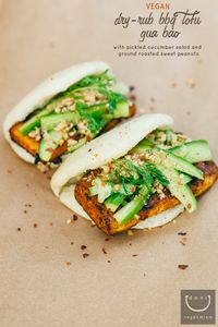 Dry-Rub BBQ Tofu Gua Bao (made from scratch) with Pickled Cucumber Salad and Ground Roasted Sweet Peanuts | vegan miam