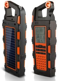 All in one, solar powered charger, flashlight, radio, thermometer, .....