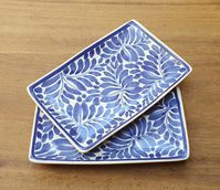 MINI RECTANGULAR PLATE (2 PIECES) decorative ceramic hand made workshop gorky gonzalez guanajuato mexico interiordesigns majolica talavera handmade handcrafted handcrafts home garden blue blueandwhite mexicanart mexicapottery plates tapaplates tablesetting tabletop tabledecor tableware