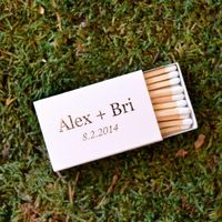 Start tab labels DESCRIPTION SHAPES + COLORS + DESIGNS Start tab content These Personalized Wedding Matchbox Favors are the perfect accessory for a sparkler send-off or cigar bar. Each is printed with bride and groom's name in a contemporary font. Custom matches are not only great for wedding receptions, but they also make wonderful functional favors for rehearsal dinners, engagement parties, showers and anniversary parties! This listing is for our Tier 1 Match Shapes (Manhattan, Classic) printe