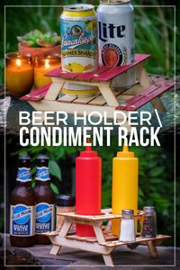 Summer is here and one of my favorite things to do is grill out and enjoy a nice evening on the patio. This mini picnic table kit serves as a whimsical coaster for my beer, or it can hold condiments such as ketchup, mustard, salt and pepper, for when I make hot dogs. #ad #coaster #minipicnictable #outdoor #outdoordecor #homedecor #condimentrack #beerholder #giftideas #giftforhim