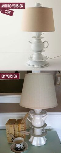 Build a tea cup lamp. | 38 Anthropologie Hacks