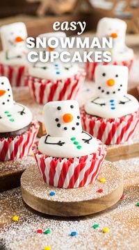 Easy Snowman Cupcakes are super cute and perfect for Christmas. Scratch chocolate cupcakes are simply decorated with frosting and marshmallows.