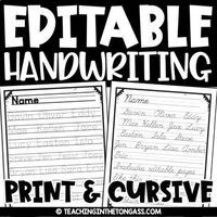 Print and Cursive Handwriting Practice EDITABLE by Teaching in the Tongass | Teachers Pay Teachers