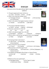 British Culture Quiz: English ESL worksheets pdf & doc