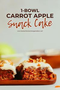 This easy 1-bowl carrot apple snack cake is a healthier treat made with simple, wholesome ingredients like flax eggs, mashed banana, and gluten-free flour. It’s naturally sweetened with maple syrup and features a delicious hint of cinnamon and walnuts on top. Plus, enjoy an optional cashew frosting for extra creaminess! Perfect for a nutritious snack or dessert. #CarrotCake #AppleCake #GlutenFreeDessert #DairyFree