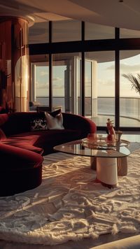 Step into a scene straight out of 'Scarface' with this luxurious 1980s-inspired Miami Beach penthouse interior. This AI-generated design captures the opulent essence of the era, featuring sleek black furnishings, ambient lighting, and panoramic ocean views. Perfect for fans of vintage glamour and sophisticated design. Follow for more nostalgic interior inspirations and unique AI art creations!