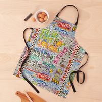 "Cloudy Day Doodles" apron by Ray Dust. World Depression, scribble, insane, I sane, random words and sayings printed on many products in my Redbubble shop.