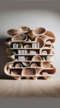 Drawing inspiration from the intricate gills of a mushroom, this bookshelf features a harmonious arrangement of shelves that emulate the layered elegance of fungi. Crafted from sustainable wood, its design not only offers a practical solution for your books and treasures but also serves as a captivating piece of art. Perfect for those who appreciate the blend of utility and nature’s artistry, this bookshelf brings a touch of the forest’s tranquility and wisdom into your home. #NatureInspiredDesi #SustainableLiving #BookshelfBeauty #FungiFurniture #EcoChic #DesignInspiration #HomeLibrary #UniqueFurniture #OrganicInteriors #MushroomMagic