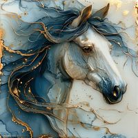 Add a touch of sophistication to any space with this stunning blue green and gold alcohol ink horse wall art digital prints, featuring luxurious swirling patterns and a captivating equine portrait. The rich hues and golden accents are sure to enchant any horse enthusiast and elevate the style of your home, office, or gallery wall. Perfect as a unique gift or as a bold statement piece in your own decor.  Each image is 300dpi and can be printed as large as 40x40 inches or smaller [e.g., 12 x 12";