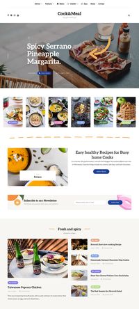 Display your recipes in style with CookAndMeal, the ultimate food blog and recipe WordPress theme. With its beautiful design, customizable layouts, and user-friendly features, this theme is perfect for any foodie blogger looking to elevate their online presence. Get started today and create a website that will make your readers' mouths water!