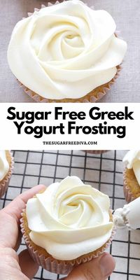 Sugar Free Greek Yogurt Frosting, a simple low fat recipe that has just four ingredients and is perfect for cakes and cupcake desserts.