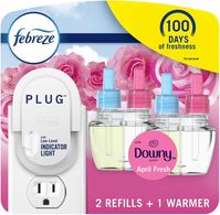 Febreze Air Freshener Plug In, Wall Diffuser, Plug in Air Fresheners for home, Downy April Fresh Scent, Odor Fighter for Strong Odors, 1 Warmer + 2 Oil Refills