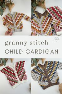 Kids Crochet Cardigan pattern - From our Franny Granny Collection, this intermediate-level pattern comes alive with options for customisation, allowing you to tailor the length, colour palette, and style to suit your child’s personality.  Our accompanying video tutorial will guide you every step of the way. Let’s embark on this creative journey together, where stitches become stories and every finished piece is a celebration of whimsy and warmth!