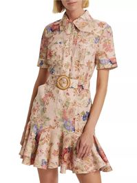 Shop Zimmermann August Belted Floral Linen Minidress | Saks Fifth Avenue