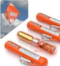 the RescueMe Balloon takes a different approach. Rather than relying on combustible chemicals that burn out after a while, the RescueMe system deploys a large helium balloon into the air. The bright orange balloon can stay aloft for up to seven days, and is outfitted with flashing LED lights for extra visibility at night.