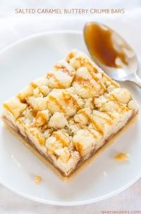 Salted Caramel Bars with Crumb Topping - Averie Cooks